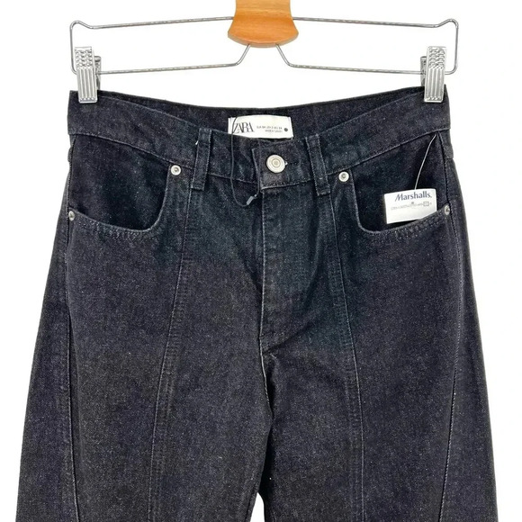 Zara The Panelled Slim High Rise Slim Fit 4-Pocket Jeans Black Denim Size US 2 - Picture 3 of 12
